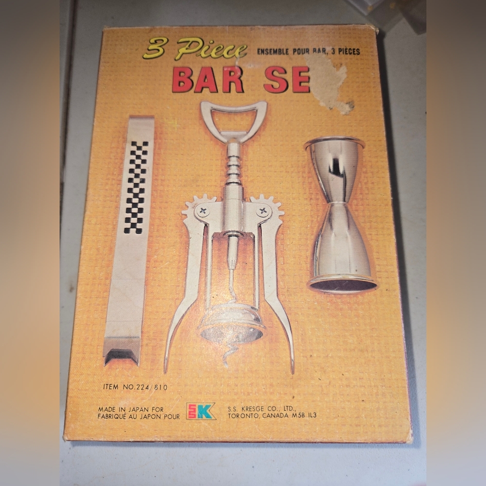 3 Piece Bar Set In Vintage Box Reindeer Cork